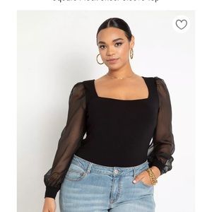 Plus womens top sheer sleeves